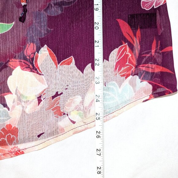 Express	| Sheer Kimono Sleeve Purple Tropical Floral Print Blouse | Size Small - Picture 10 of 15
